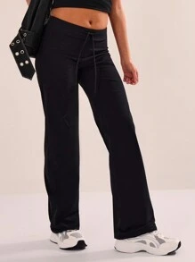 Musera Sport Low Waist Drawstring Straight Leg Yoga Pants - Black - View 1