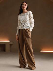 Anewsta Casual Long Sleeve Women Sweater, Crochet Style With Hollow Tree Pattern, Women Casual Outfit - White - View 7