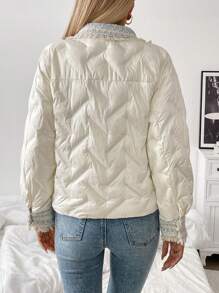 Chiquease Women's Color-Block Simple Daily Long Sleeve Padded Padded Coat Clothes Winter Puffer Jacket - White - View 2