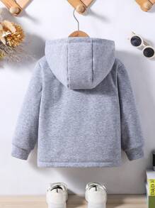 年轻女孩连帽保暖内衬厚夹克 - 灰色 - 查看 2