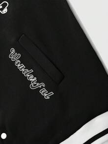 PAVTROS 男士彩色块字母和骷髅印花长袖夹克，秋季男士万圣节冬季夹克 - 黑與白 - 查看 6