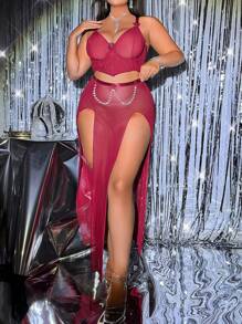 Conjunto de lencería sexy de talla grande con encaje y perlas