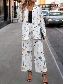 SHEIN Clasi 2 件套优雅花卉印花女式长袖上衣和裤子套装，适合秋冬季 - 彩色 - 查看 3