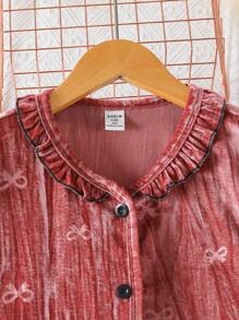 2pcs Girls Velvet Casual Comfy Pink Sweatshirt And Long Pants Pajama Set - Pink - View 4