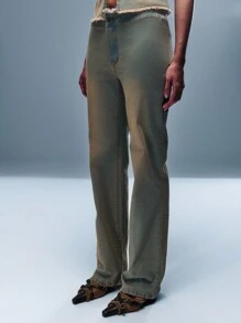 TypaGal Vintage Denim Raw Hem Cotton Straight Leg Jeans For Casual Wear