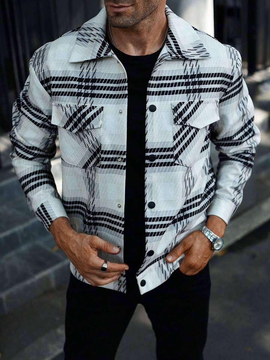 Manfinity Homme Men's Casual Plaid Long Sleeve Shirt With Pockets, Spring Autumn - Multicolor - View 1