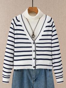 EMERY ROSE Women's Striped Raglan Sleeve Cardigan Sweater Women Cardigans Fall Women Sweaters - Blue and White - View 7