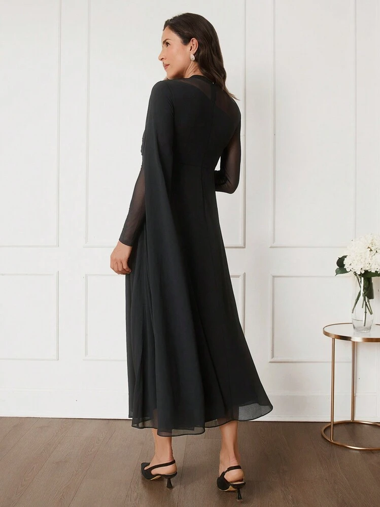 shein black maternity dress Elegant Black Maternity Maxi Dress Off Shoulder Flared Hem Long Sleeve  Formal Gown High Stretch Knitted Fabric
