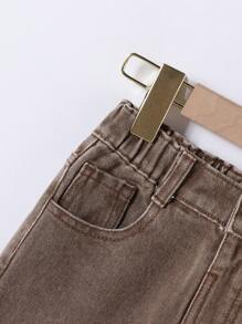 SHEIN Young Girl Retro All-Match Casual Loose Comfortable Flare Leg Coffee Brown Denim Jeans Summer Holiday - Coffee Brown - View 5