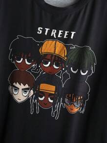 Chillumni Herren große Größen Lässig T-Shirt mit rundem Ausschnitt, Kurz Arm, Buchstaben- und Comic Muster, Sommer