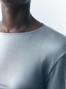 Maija Damska koszulka w jednolitym kolorze, minimalistyczna, do noszenia na co dzień, z okrągłym dekoltem i długim rękawem, jesienne stylizacje