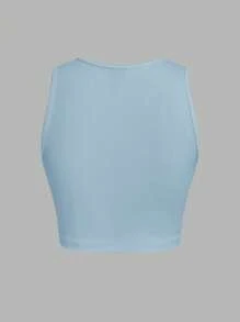 Slaydiva Sexy Casual White Ribbed Women Tank Top With Low-Cut V-Neck, Ideal For Music Festivals - Baby Blue - View 2
