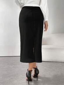 Modelyn Women's Black & White Patchwork Pleated Slimming Pencil Skirt - Black and White - View 2