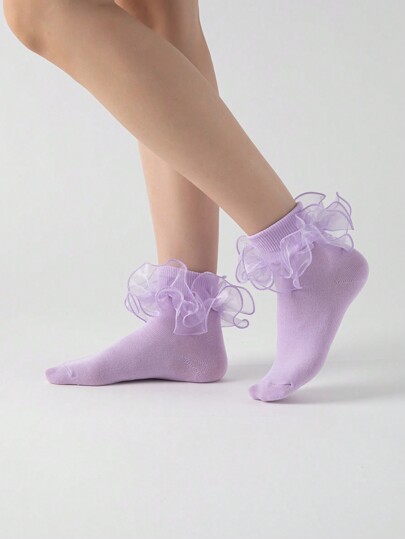 Kawaii Calzini della donna con ricamo floreale