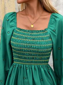 SHEIN LUNE فستان أكمام فوانيس بأكمام طويلة بطبعة زهور مع كشكشة عند الياقة والذيل