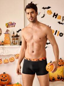 3pcs/Set Men's Letter & Bat Graphic Casual Boxers, Halloween - Multicolor - View 3