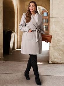 SHEIN Clasi Pulover de damă, cu mânecă lungă, minimalistă, solidă, din cașmir - Caisă - Vizualizare 4