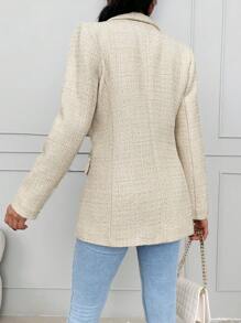RueChic Lapel Neck Flap Detail Double Button Blazer - Beige - View 2