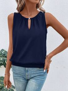 SHEIN LUNE 女士休闲无袖镂空背心，夏季 - 藏蓝色 - 查看 4