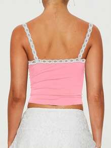 INAWLY 女士夏季蕾丝拼接百褶修身吊带背心