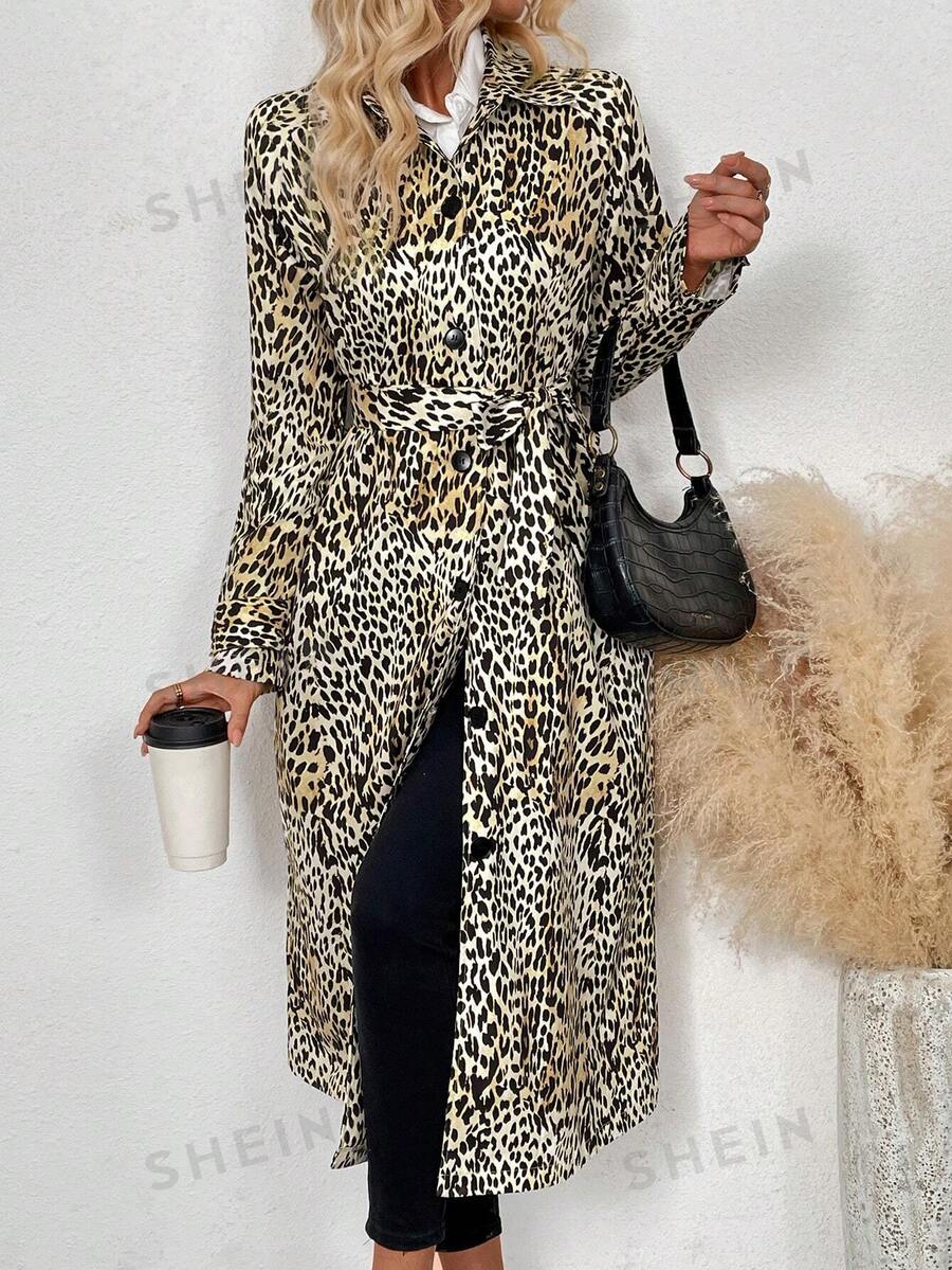 Chiquease Trenci ușor cu imprimeu leopard la un singur piept - Multicolor - Vizualizare 1