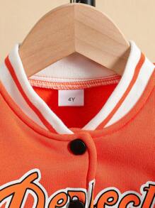 SHEIN 2 件套粉色少女棒球夹克 - 橘色 - 查看 4