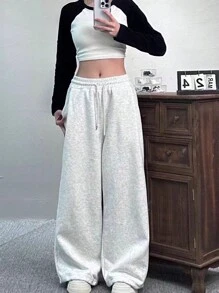 INAWLY Solva 女式纯色简约抽绳阔腿裤 - 灰色 - 查看 4