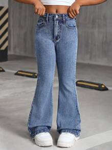 SHEIN Tween Girls Y2K Grunge Embroidery Bootcut Flare Leg Jeans,Girls Fall Clothes Back To School Streetwear Outfits