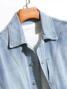 Manfinity Homme Men's Button-Up Long Sleeve Fashionable Streetwear Denim Jacket - Light Wash - View 3