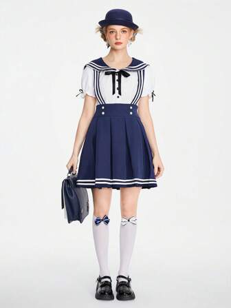 Kawaii Sweet Sailor Style 2 In 1 Ladies' Dress, School