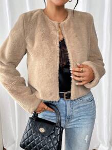 Chiquease Women's Casual Fluffy Jacket Fall Cloth For Women - Khaki - View 5