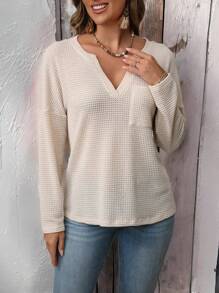 EMERY ROSE Women Vintage T-Shirt, Long Sleeve Khaki Back To School Top - Khaki - View 1