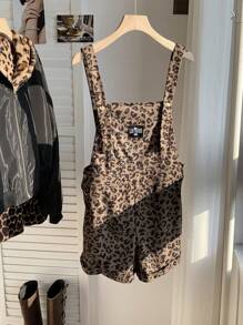 Comfortcana 棕色编织女式字母豹纹印花吊带休闲连体衣 - 棕色 - 查看 1