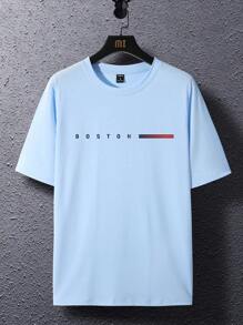 Manfinity Homme Men's Summer Casual Letter Print Round Neck Short Sleeve T-Shirt,Graphic Tee - Baby Blue - View 2