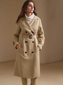 Anewsta 卡其色收腰风衣，腰部设计，休闲英伦风