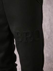 SHEIN Tween Boy Winter Thick Flocked 3D Embossed Pants - Black - View 5