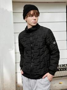 SHEIN Teen Boys Solid Color Casual Stitching Padded Coat - Black - View 1