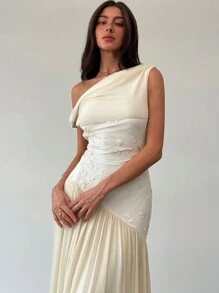 Aloruh New Off Shoulder Contrast Color Mesh Floral Embroidered Asymmetric Hem Maxi Stretch Dress,Summer Dresses
Spring Clothes
