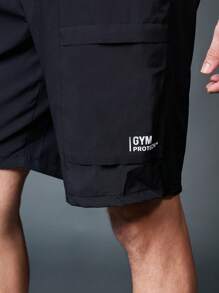 Manfinity Fitness Pantalones cortos deportivos de estilo novio con estampado simple, pantalones de chándal de verano, pantalones cortos negros - Negro - Ver 6