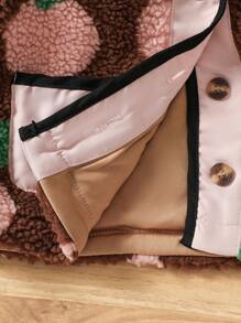 Toddler Girls Quilted Fruit Print Plush Jacket With Padded Hood, Warm Casual Winter Outerwear