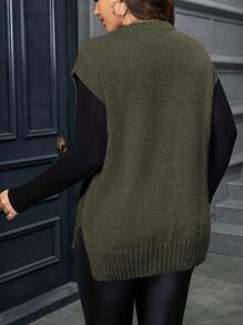 Calvaya Chaleco de punto liso casual sencillo para mujer de talla grande