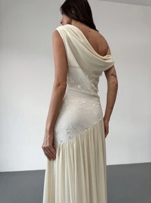 Aloruh New Off Shoulder Contrast Color Mesh Floral Embroidered Asymmetric Hem Maxi Stretch Dress,Summer Dresses
Spring Clothes