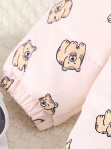 Bộ đồ liền quần in hình gấu dễ thương dày dặn màu hồng cho bé gái, thích hợp cho các buổi đi chơi và vui chơi vào mùa thu/đông - Hồng - Xem 5