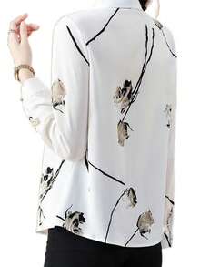 Blusa de manga larga con botones, elegante y con estilo para damas - Blanco - Ver 2
