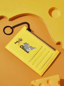 TOM & JERRY X SHEIN 1pc Cartoon & Cheese Pattern Zipper Card Holder - Yellow - View 3