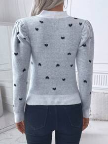 SHEIN Clasi Suéter de cuello redondo de manga larga con estampado de corazones