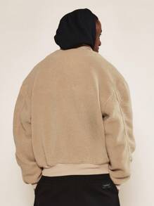 SUMWON Cozy Sherpa Bomber Jacket Fuzzy Teddy Fleece Winter Outerwear Zip Up Casual Urban Streetwear Plush Comfortable Warm Soft Daily Wear - Khaki - View 2