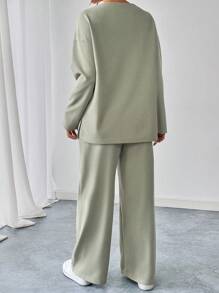 SHEIN LUNE 25+ Casual Sports Marbled Sweatshirt And Pants 2pcs Set - Army Green - View 2