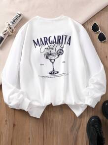 Teen Girl Letter Print Round Neck Long Sleeve Longline Sweatshirt