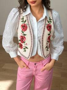 Forever 21 Women's Floral Print Open Front Sleeveless Top - Apricot - View 7